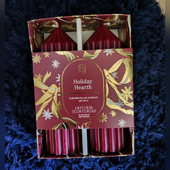 Threshold Holiday Hearth maroon Red Scented Pillar Candles Set - Picture 1 of 1